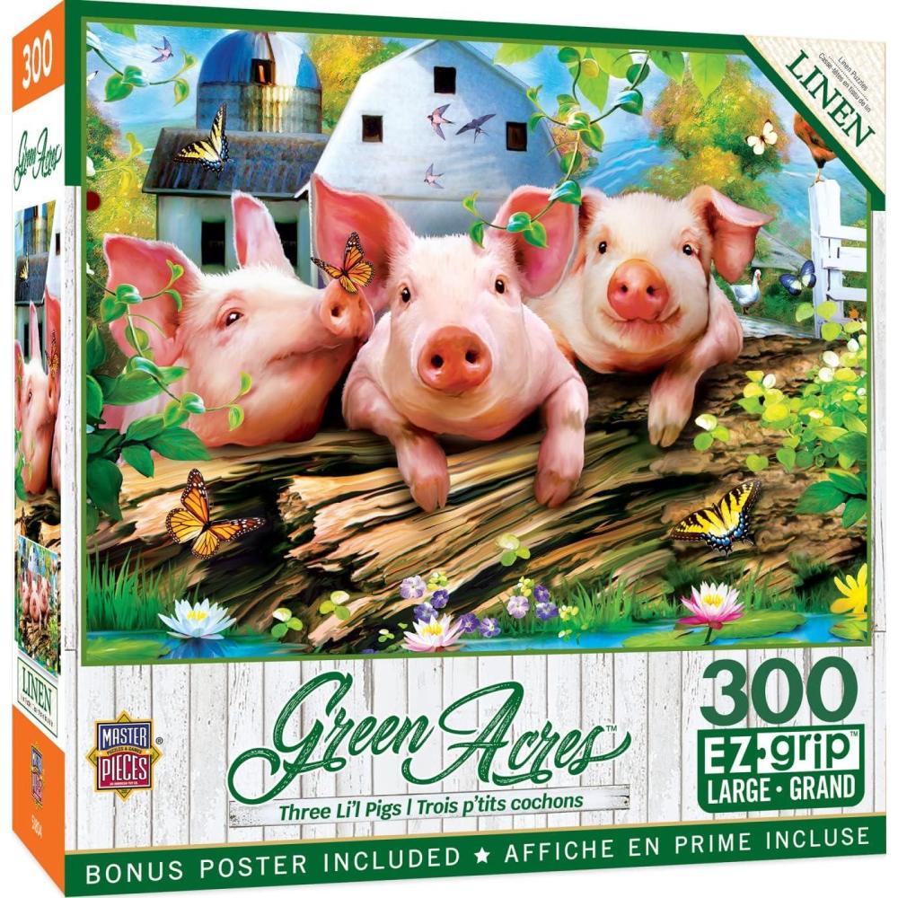 imageMasterPieces 300 Piece Jigsaw Puzzle Large EZ Grip Shapes Three Lil Pigs Fun for Adults Seniors Family Kids Matte Finish 18x24Three Lil Pigs