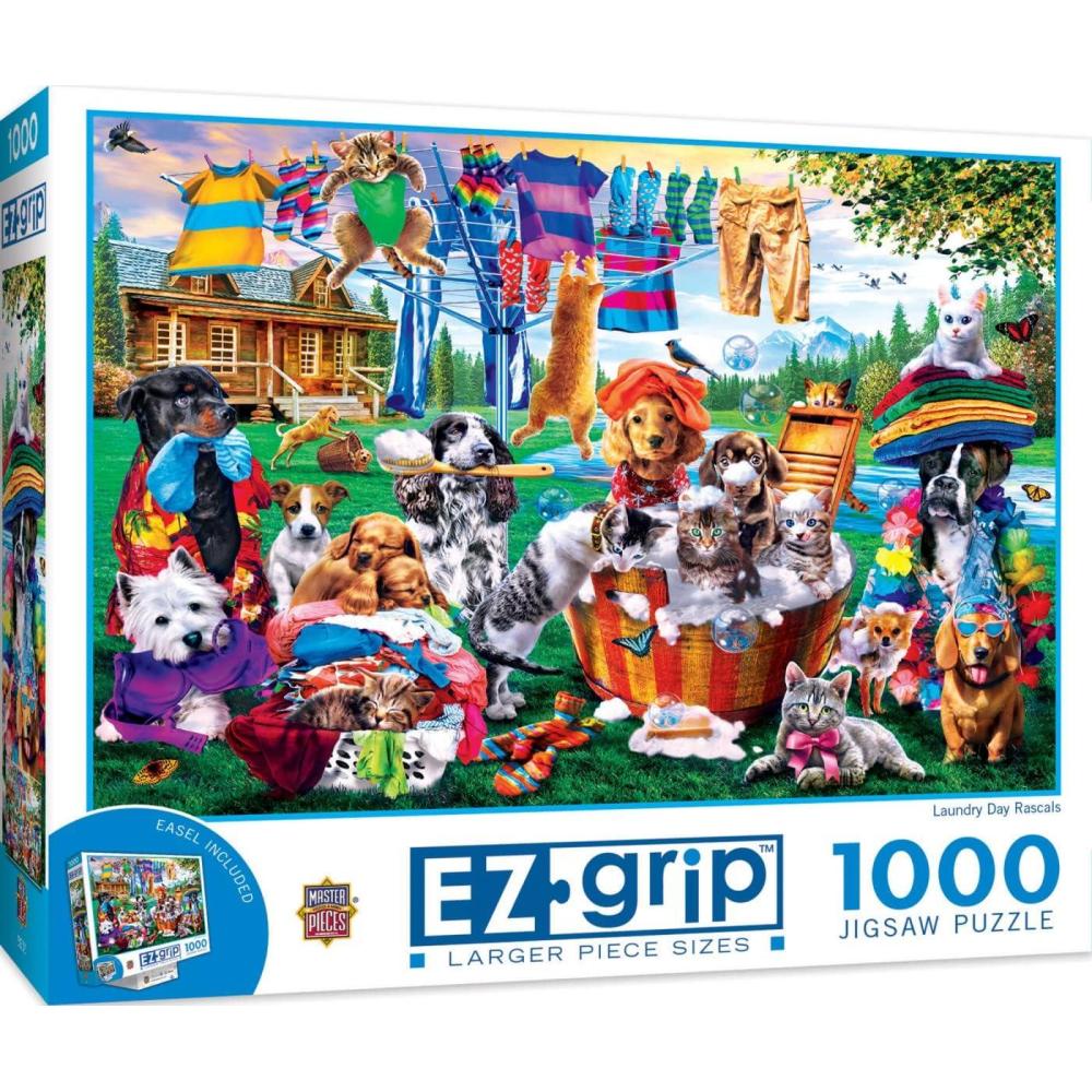 imageMasterPieces 1000 Piece EZ Grip Jigsaw Puzzle for Adults Family Or Youth Laundry Day Rascals 235x34Laundry Day Rascals