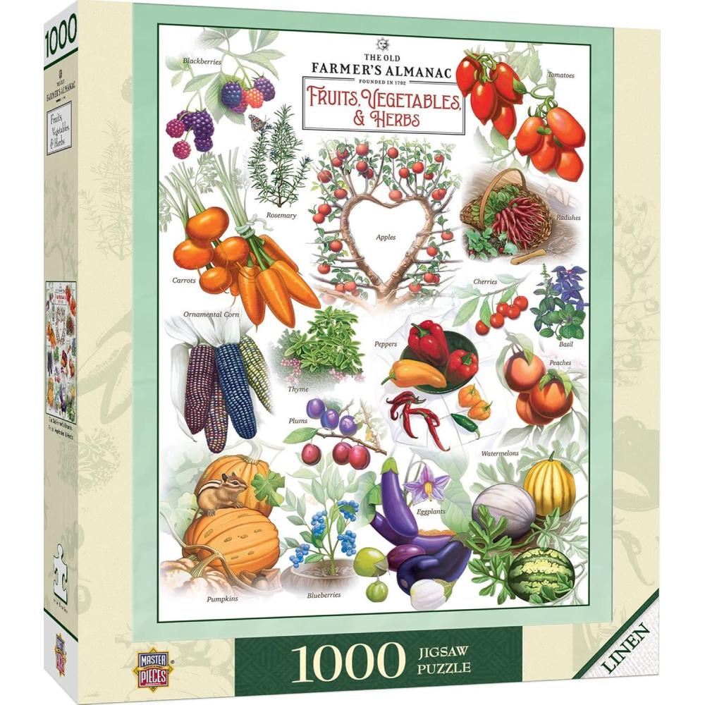 imageMasterPieces 1000 Piece Jigsaw Puzzle for Adults Family Or Youth Farmers Almanac Garden Florals 1925x2675Fruits Vegetables Berries