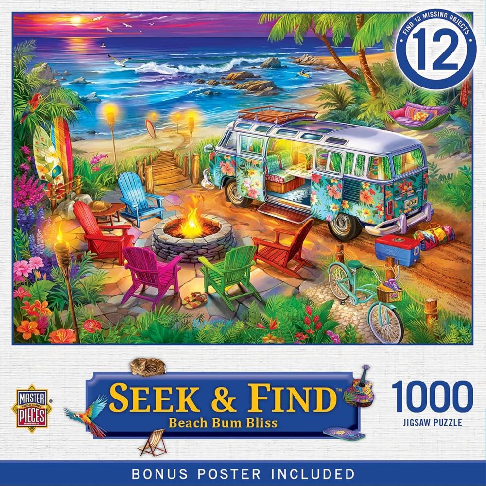 imageMasterPieces 1000 Piece Seek amp Find Jigsaw Puzzle for Adults Family Or Youth Van Life 1925x2675Beach Bum Bliss