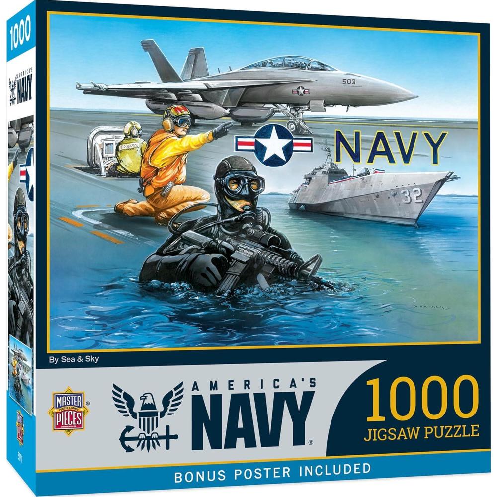 imageMasterPieces US Army Firepower 1000 Piece Jigsaw Puzzle Jigsaw Puzzle with Vibrant Artwork and Durable Pieces Fun Family Activity Brain Challenge and Educational Entertainment for Kids or TeensNavy By Sea Sky