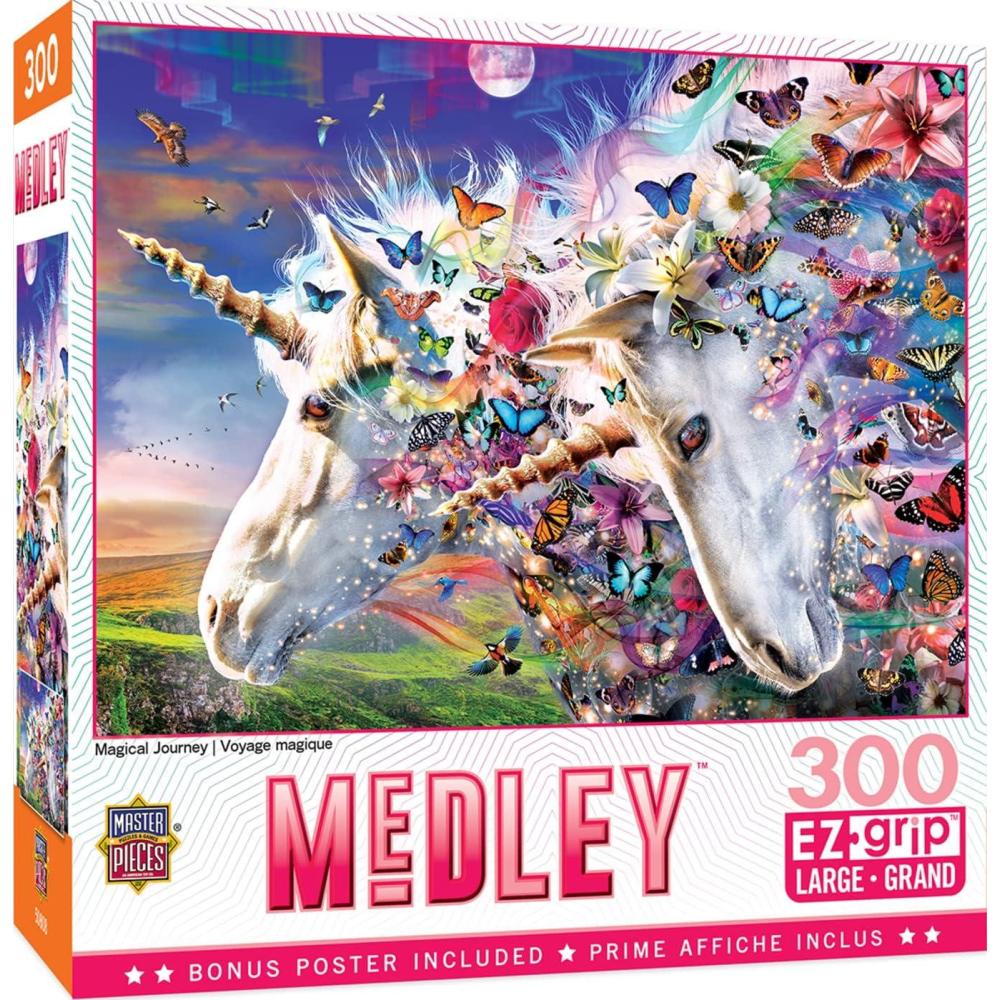 imageMasterpieces 300 Piece EZ Grip Jigsaw Puzzle  The Big Apple  18x24Unicorns  Butterflies