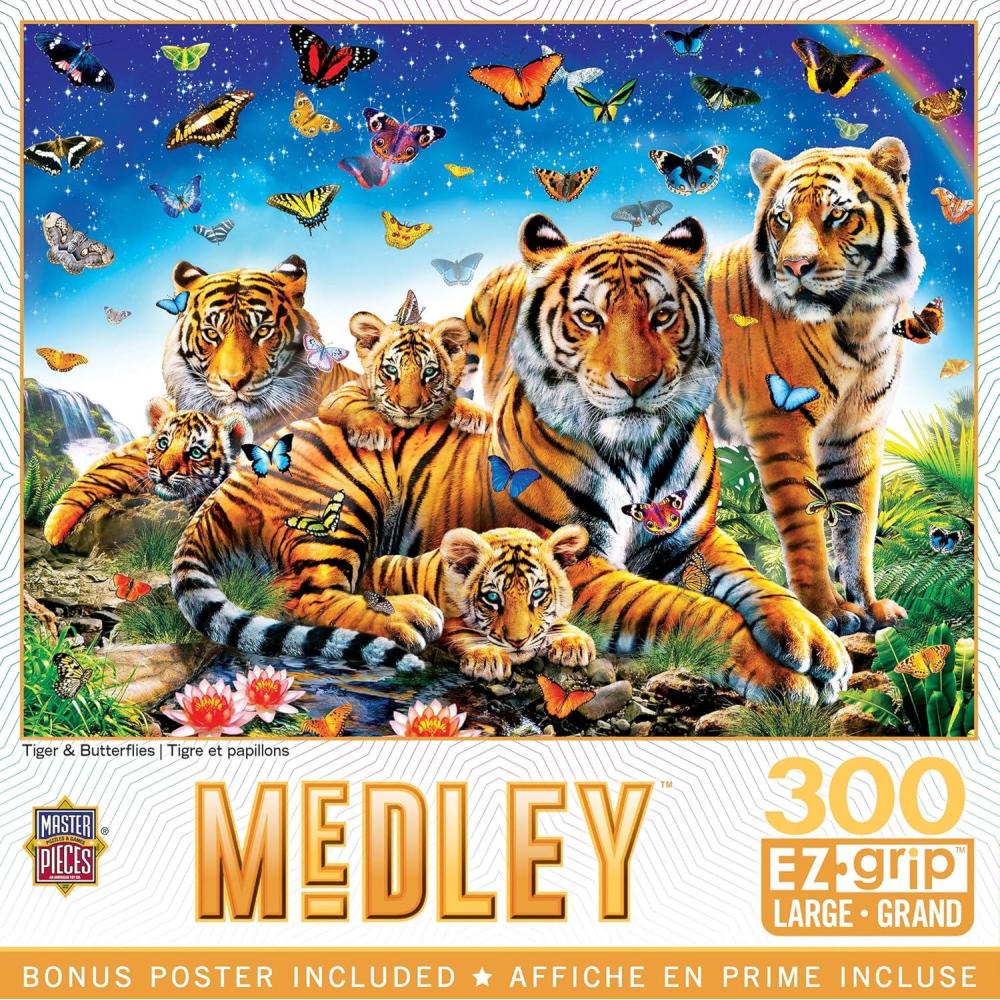 imageMasterpieces 300 Piece EZ Grip Jigsaw Puzzle Tiger amp Butterflies 18x24300 Piece