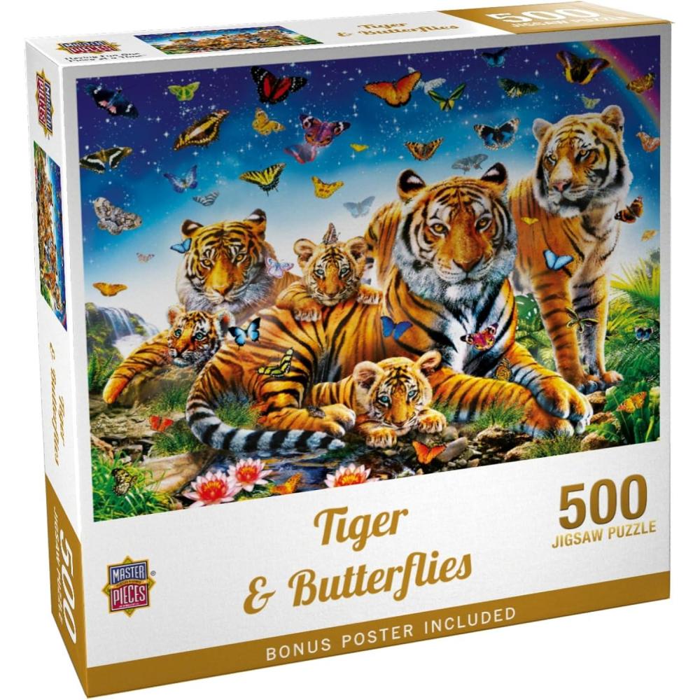 imageMasterpieces 300 Piece EZ Grip Jigsaw Puzzle Tiger amp Butterflies 18x24500 Piece