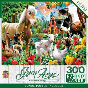 MasterPieces – 300 Piece Jigsaw Puzzle, Large EZ Grip Shapes, Garden Gathering, Fun for Adults, Seniors, Family, Kids, Matte Finish, 18″x24″(300 Piece)