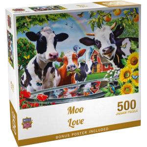 MasterPieces – 300 Piece Jigsaw Puzzle, Large EZ Grip Shapes, Moo Love, Fun for Adults, Seniors, Family, Kids, Matte Finish, 18″x24(500 Piece)