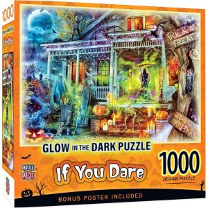 MasterPieces Halloween Glow in The Dark Jigsaw Puzzle – 1000 Piece Haunted House Trick-or-Treat Puzzle for Adults Teens & Families Spooky Holiday Game Large Puzzle Decor 19.25” x 26.75”(If You Dare)
