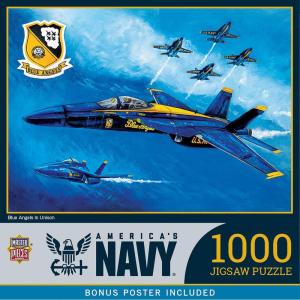 MasterPieces US Army Firepower 1000 Piece Jigsaw Puzzle – Jigsaw Puzzle with Vibrant Artwork and Durable Pieces – Fun Family Activity, Brain Challenge, and Educational Entertainment for Kids or Teens(Blue Angels in Unison)