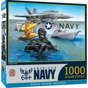 MasterPieces US Army Firepower 1000 Piece Jigsaw Puzzle – Jigsaw Puzzle with Vibrant Artwork and Durable Pieces – Fun Family Activity, Brain Challenge, and Educational Entertainment for Kids or Teens(Navy By Sea & Sky)
