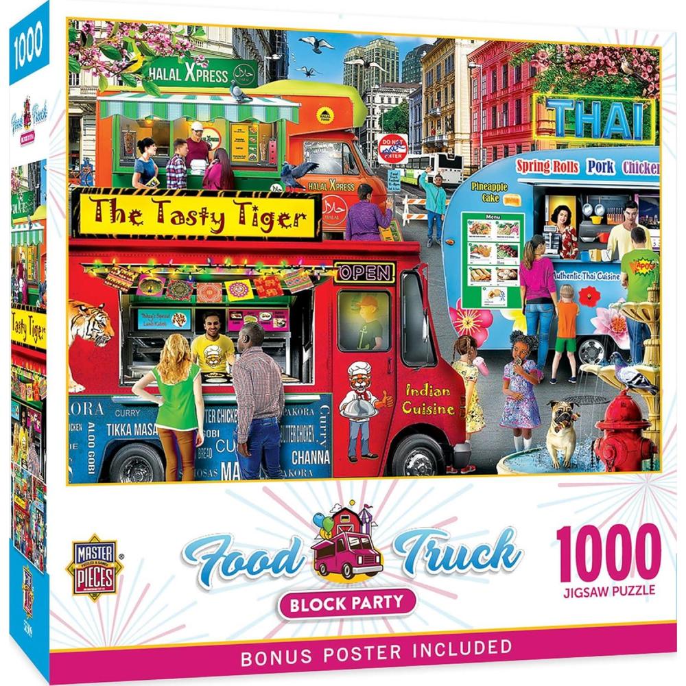 imageFood Truck Surfs Up 1000pc Puzzle Jigsaw Puzzle with Vibrant Artwork and Durable Pieces Fun Family Activity Brain Challenge and Educational Entertainment for Kids Teens and AdultsBlock Party