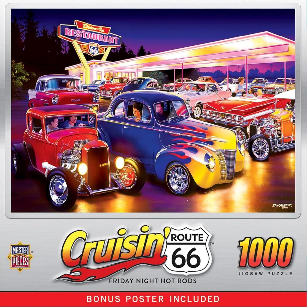 imageMasterPieces  1000 Piece Jigsaw Puzzle Route 66 Friday Night Hot Rods Fun for Adults Family Kids 1925 x 26751000