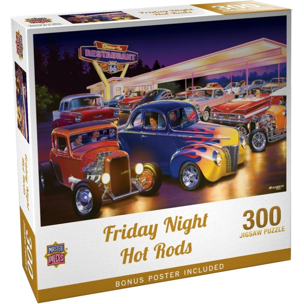 imageMasterPieces 1000 Piece Jigsaw Puzzle Route 66 Friday Night Hot Rods Fun for Adults Family Kids 1925 x 2675300 Piece