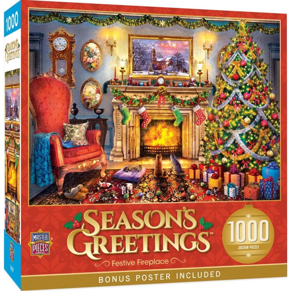 imageMasterPieces 1000 Piece Christmas Jigsaw Puzzle Village Square 1925x2675Festive Fireplace