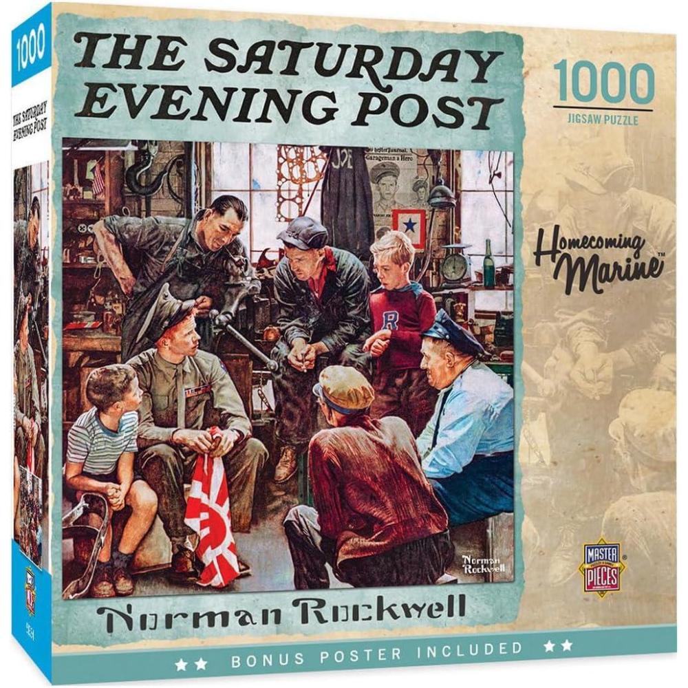 imageMasterPieces 1000 Piece Jigsaw Puzzle for Adults Homecoming Marine 25x25 Norman Rockwell Art EcoFriendly Matte Finish Bonus Poster