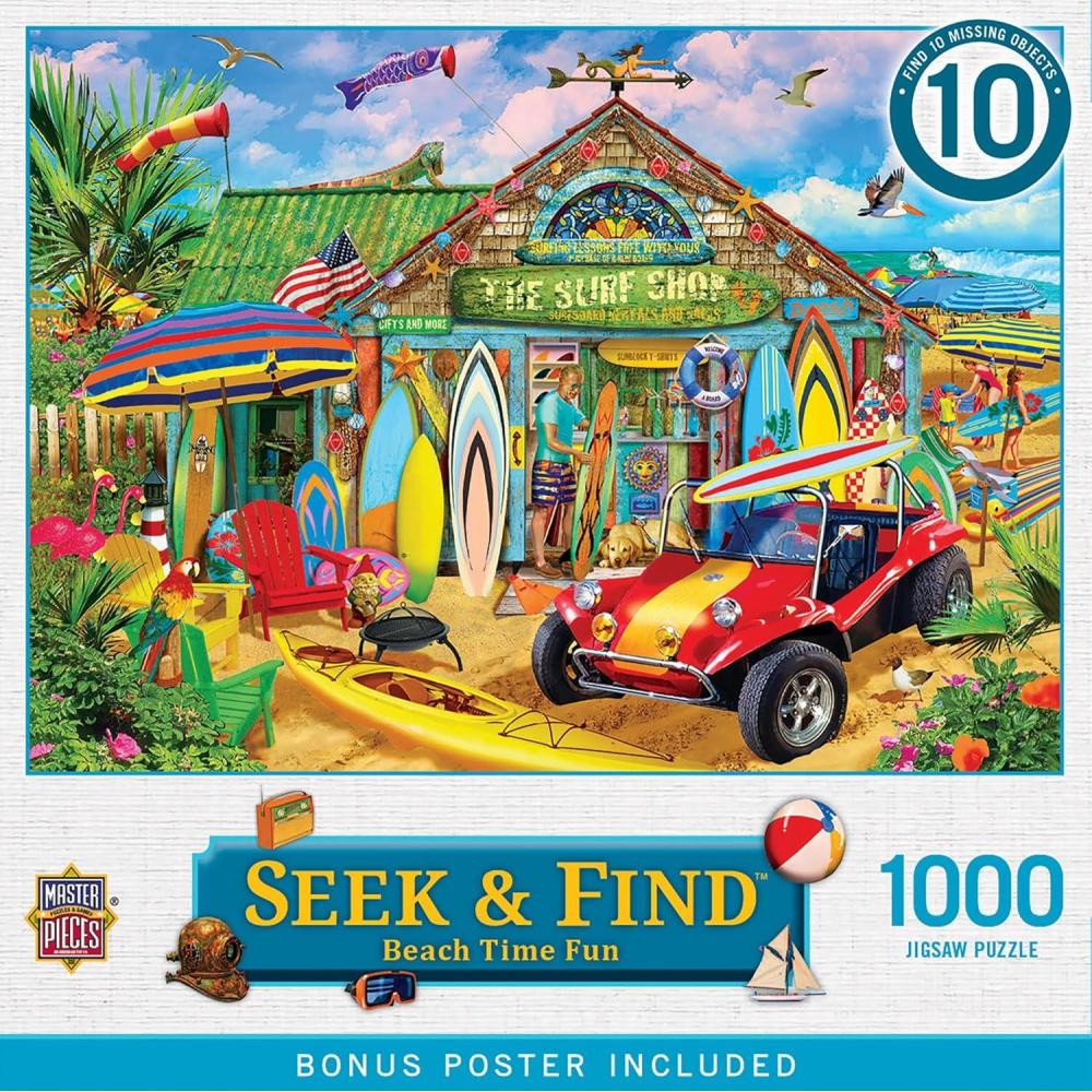 imageMasterPieces 1000 Piece Seek amp Find Jigsaw Puzzle for Adults Family Or Youth Beach Time Fun 1925x26751000 Piece