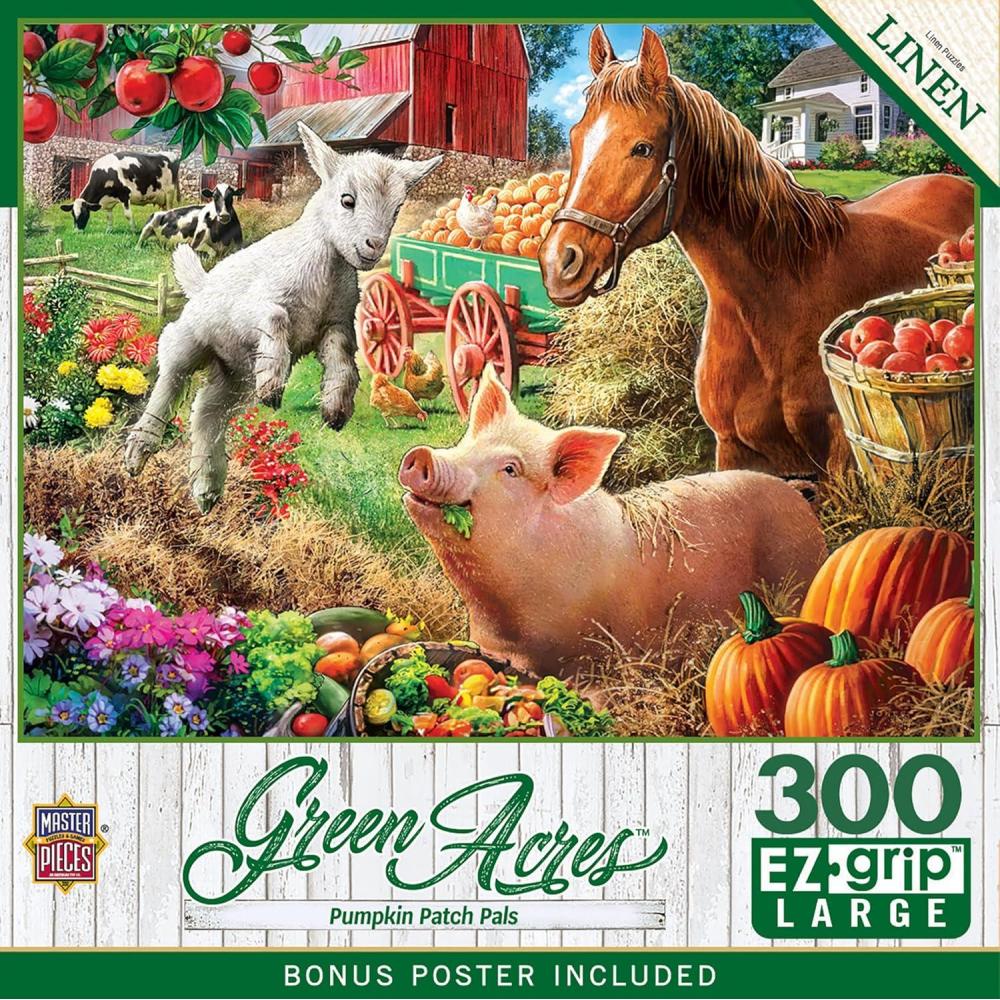 imageMasterPieces 300 Piece Jigsaw Puzzle Large EZ Grip Shapes Fresh Pie Tonight Fun for Adults Seniors Family Matte Finish 18x24Pumpkin Patch Pals